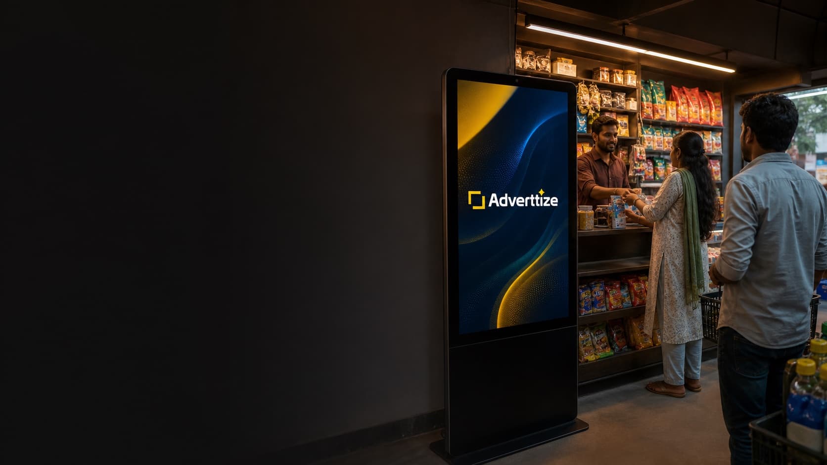 Adverttize digital advertising screen inside an Indian retail store